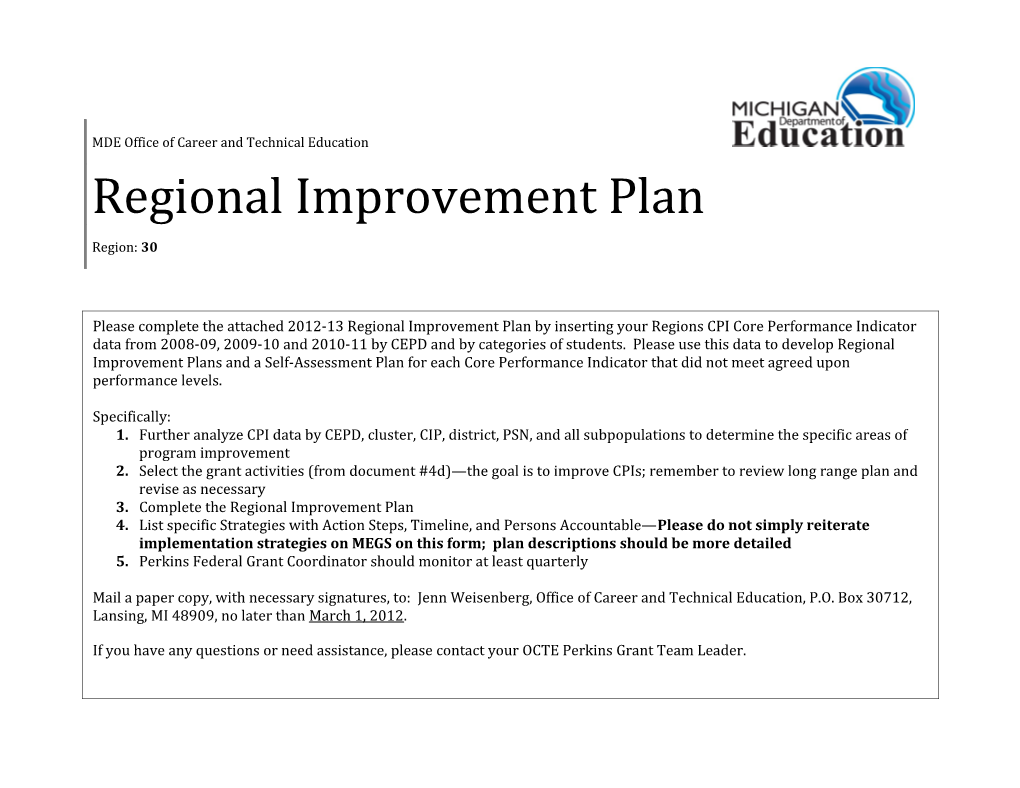 Regional Improvement Plan