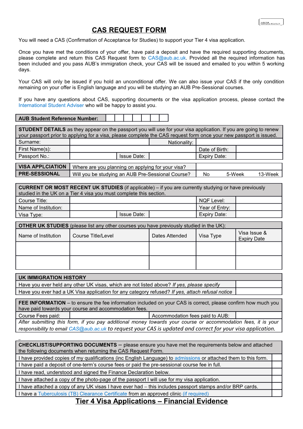 Cas Request Form