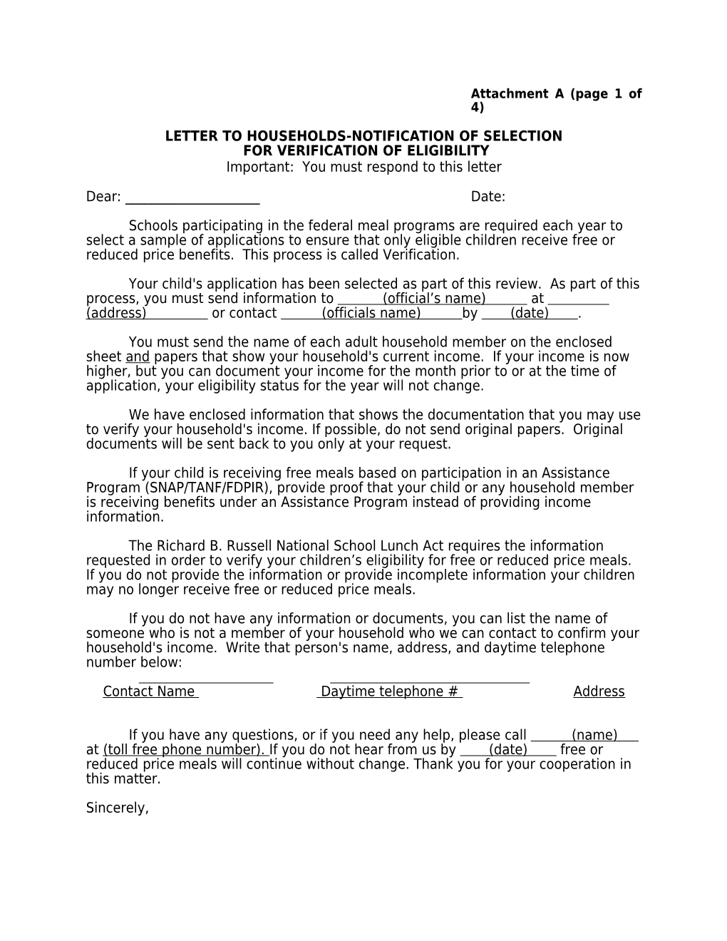 Letter to Households-Notification of Selection