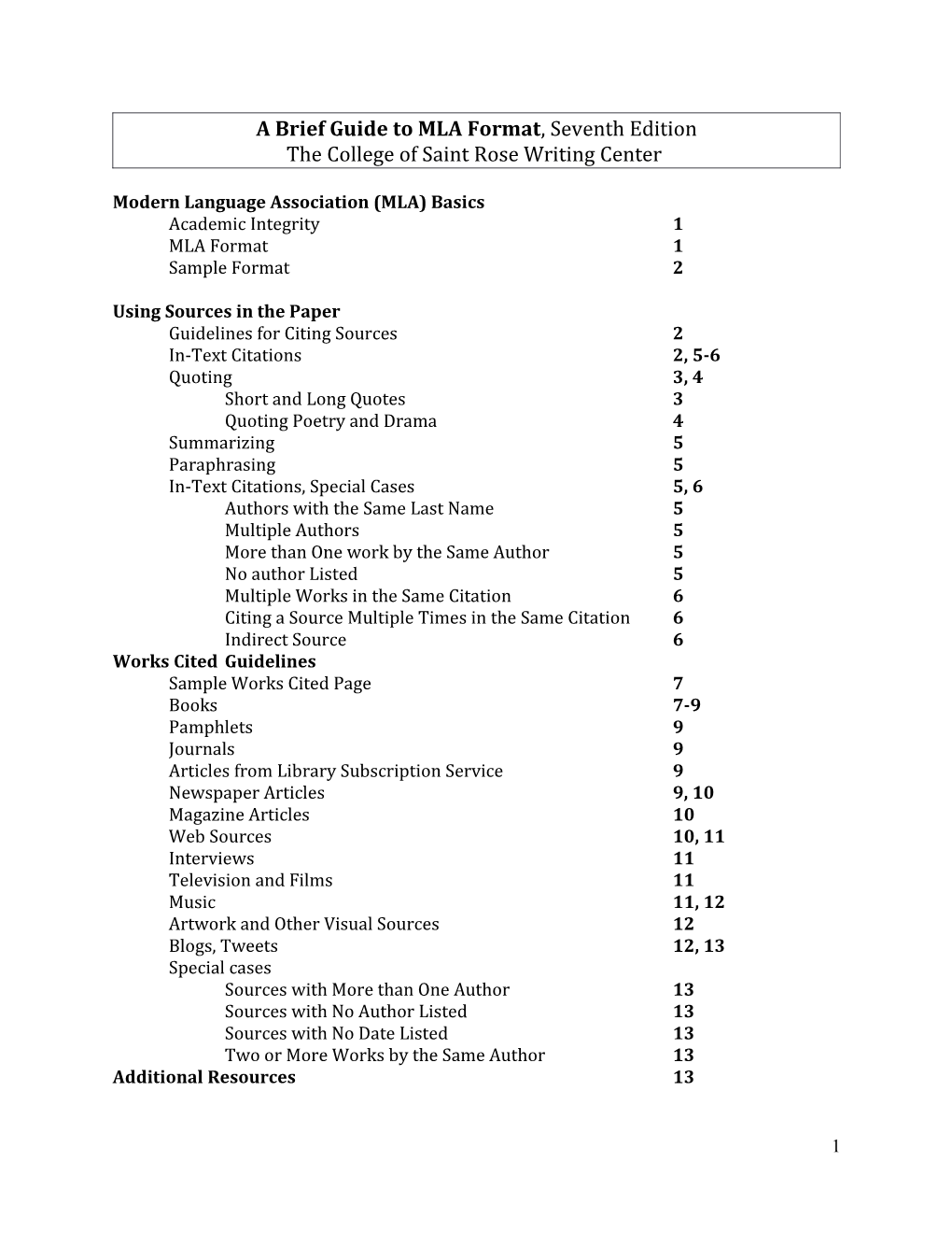 A Brief Guide to MLA Format , Seventh Edition