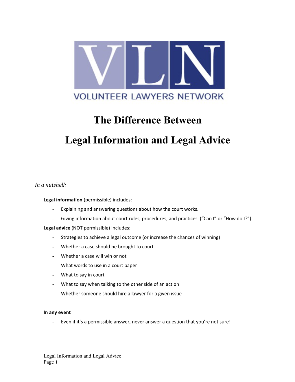 Legal Information and Legal Advice
