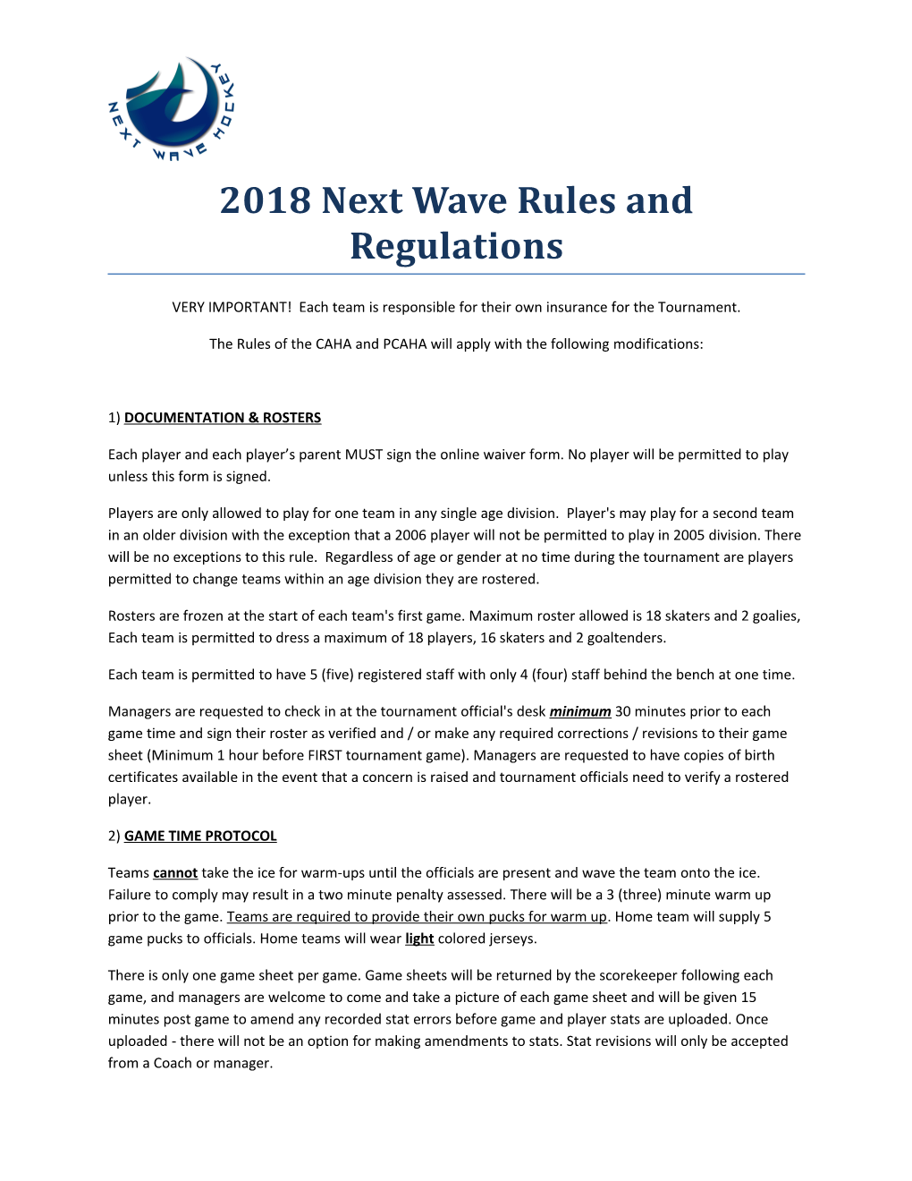 2018 Next Wave Rules and Regulations