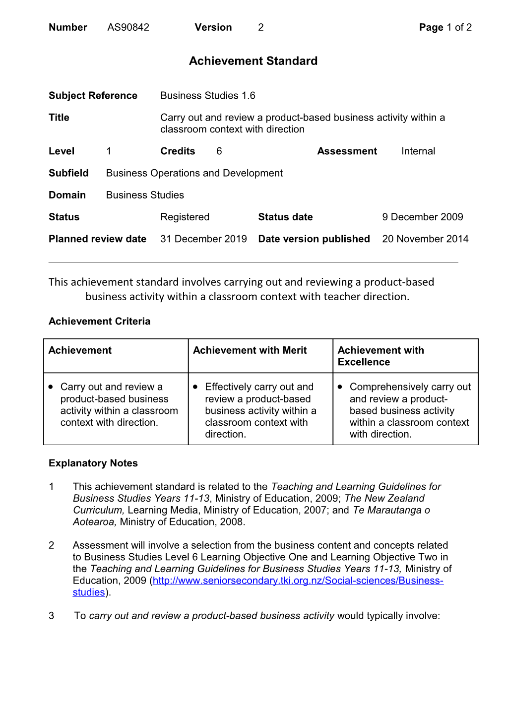 90842 Carry out and Review a Product-Based Business Activity Within a Classroom Context