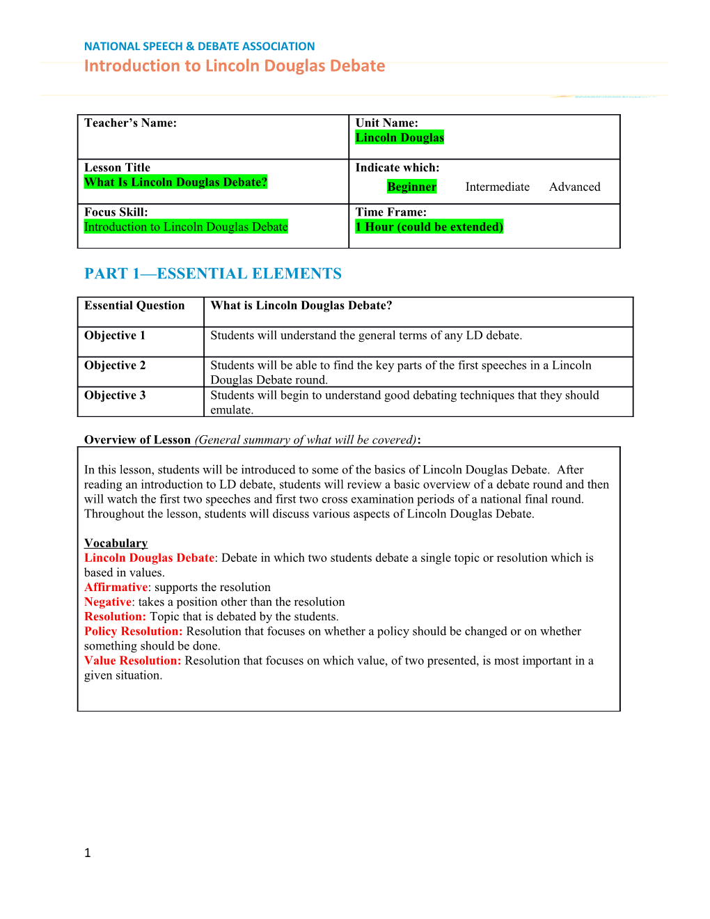 Nsda LESSON PLAN TEMPLATE