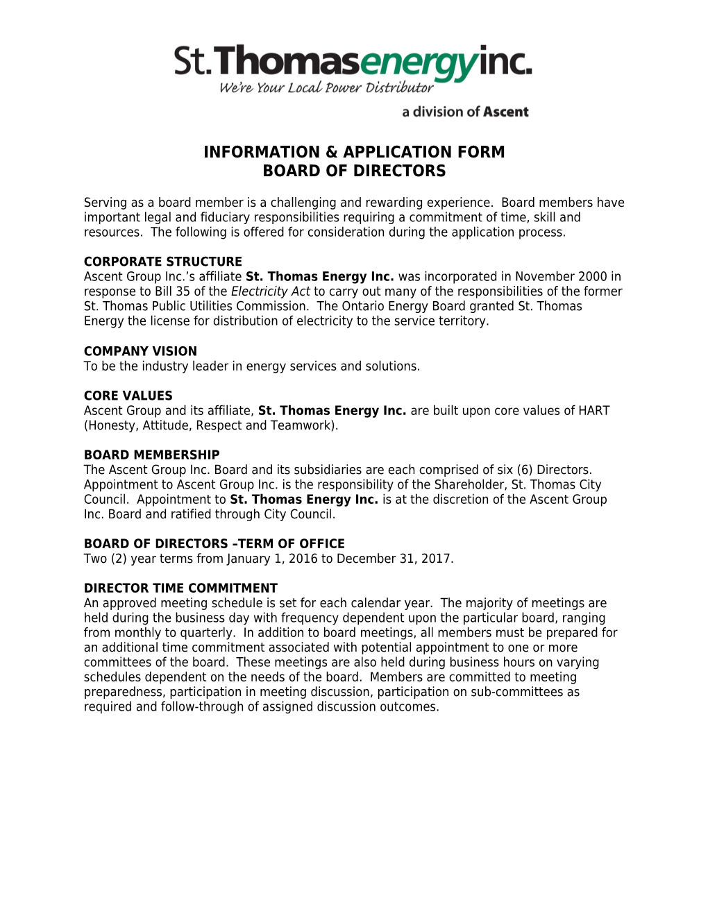 Board of Directors Application Form