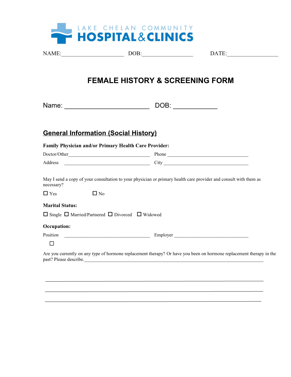 Female History & Screening Form