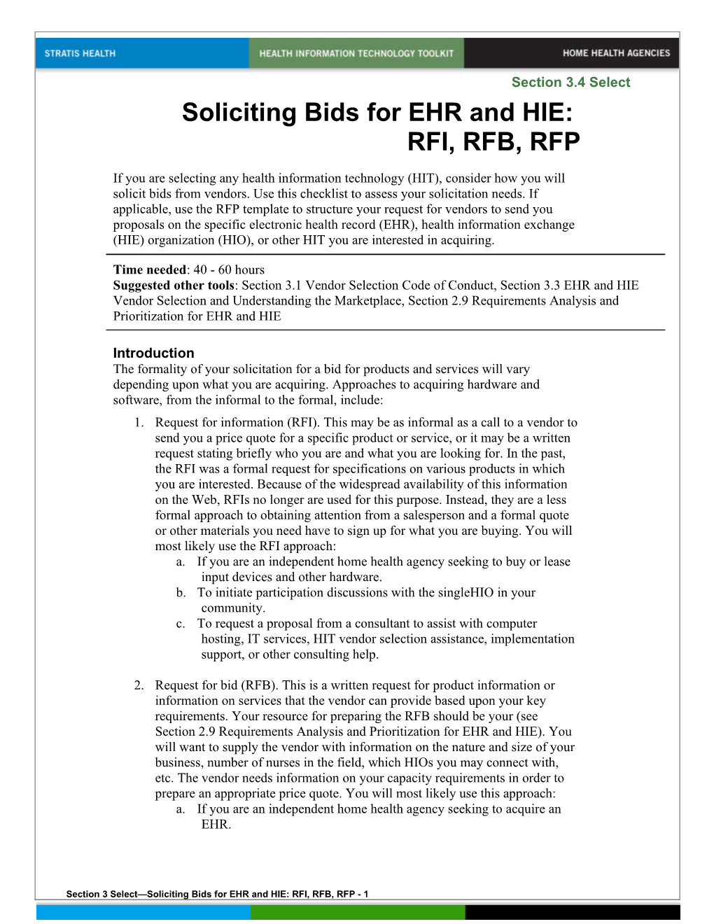 3 Soliciting Bids for EHR and HIE- RFI, RFB, RFP