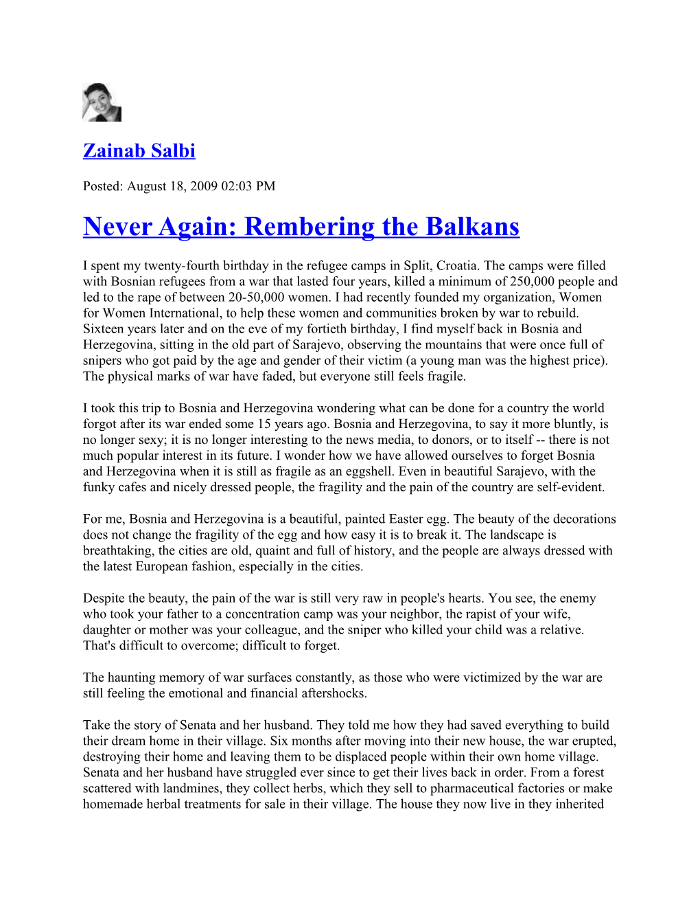 Never Again: Rembering the Balkans