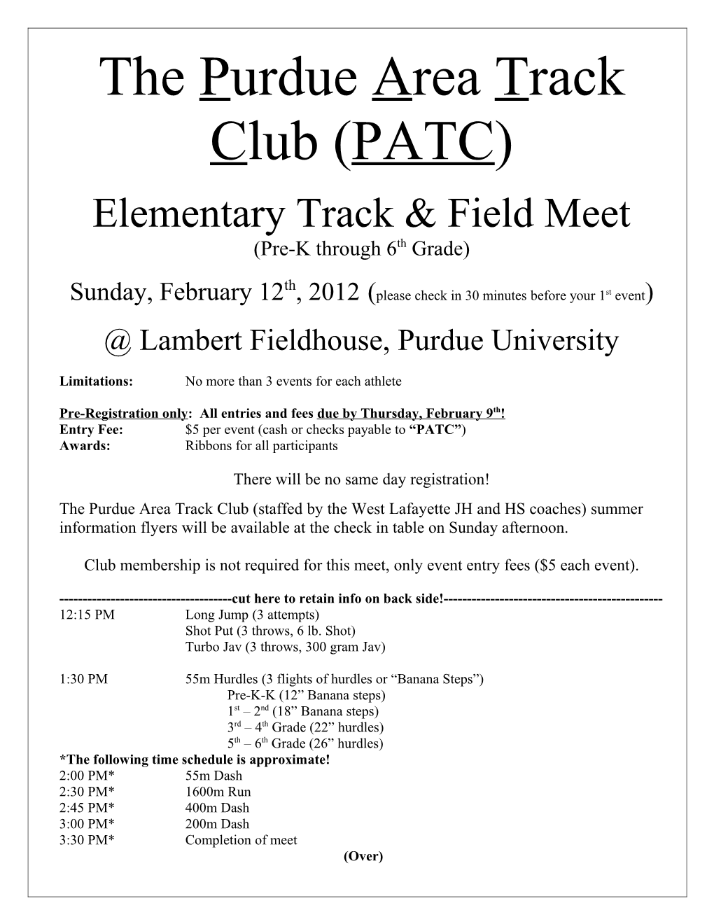 The Purdue Area Track Club (PATC)
