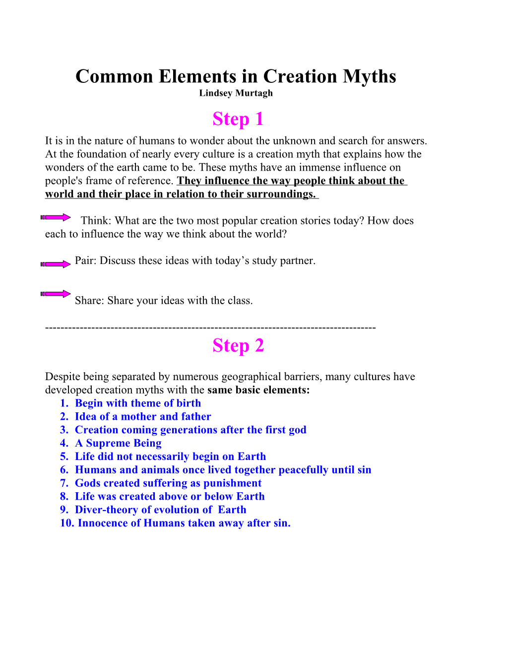Common Elements in Creation Myths