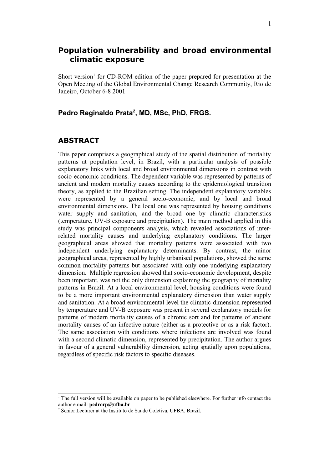 Population Vulnerability and Broad Environmental Climatic Exposure