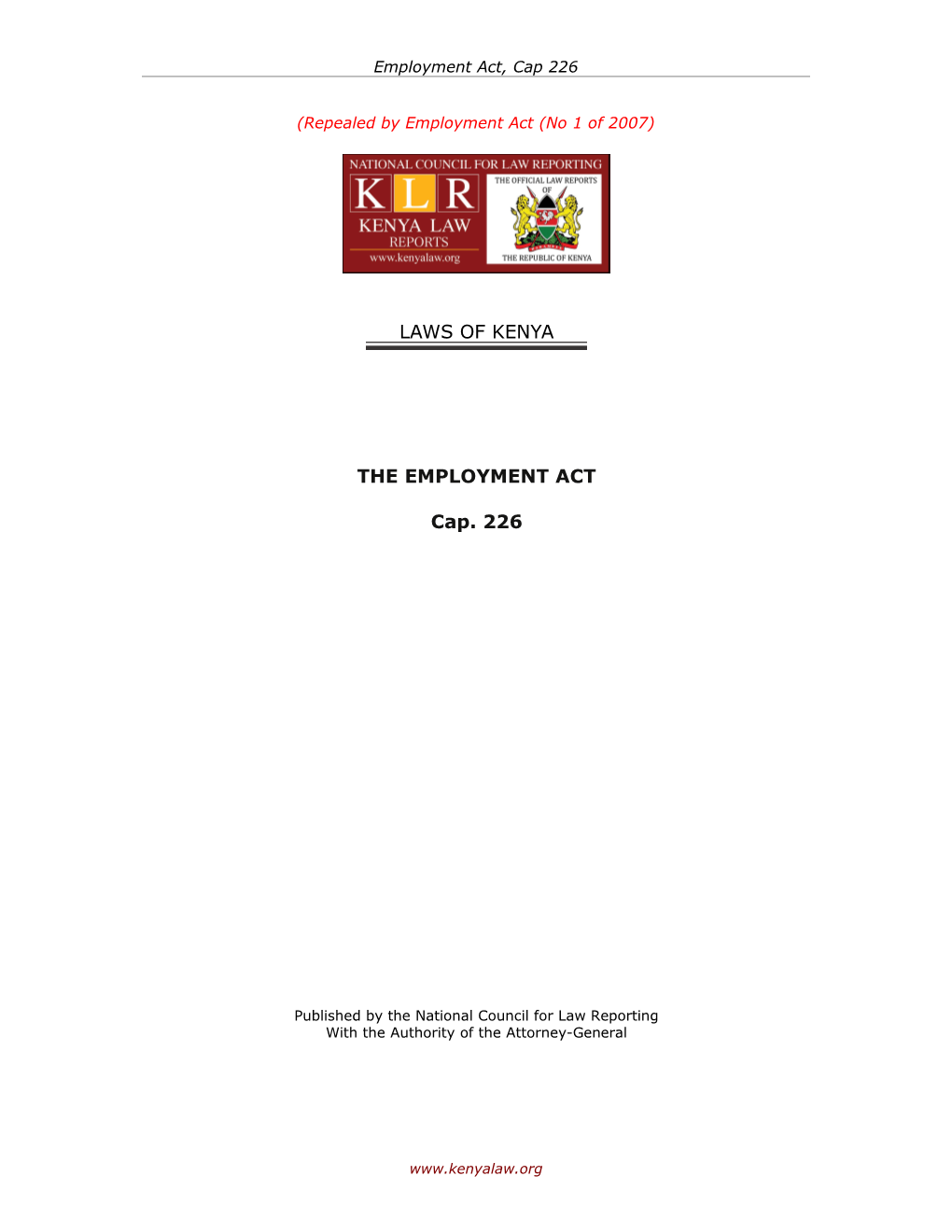 CHAPTER 226 - Employment (Repealed) Act