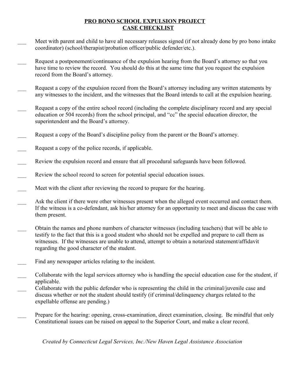 School Expulsion Project Checklist