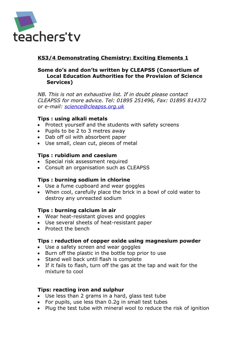 KS3/4 Demonstrating Chemistry: Exciting Elements 1