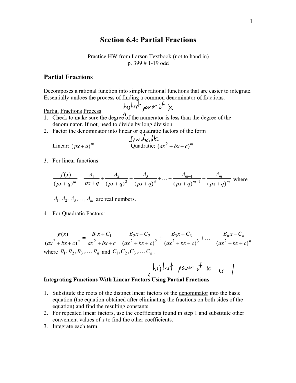 Section 6.4: Partial Fractions