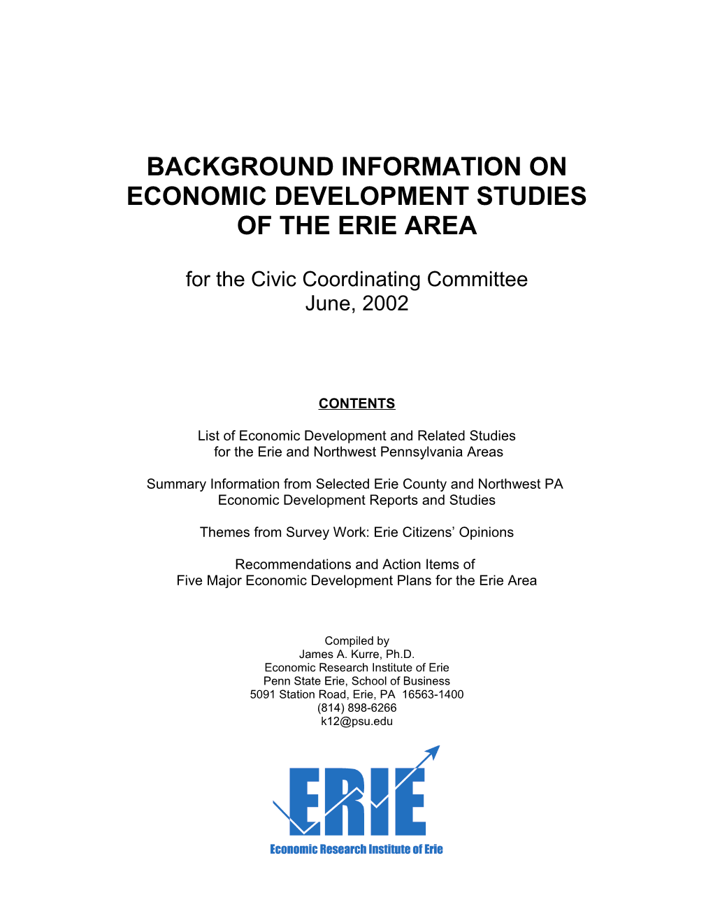 Background Information on Economic Development Studies of the Erie Area