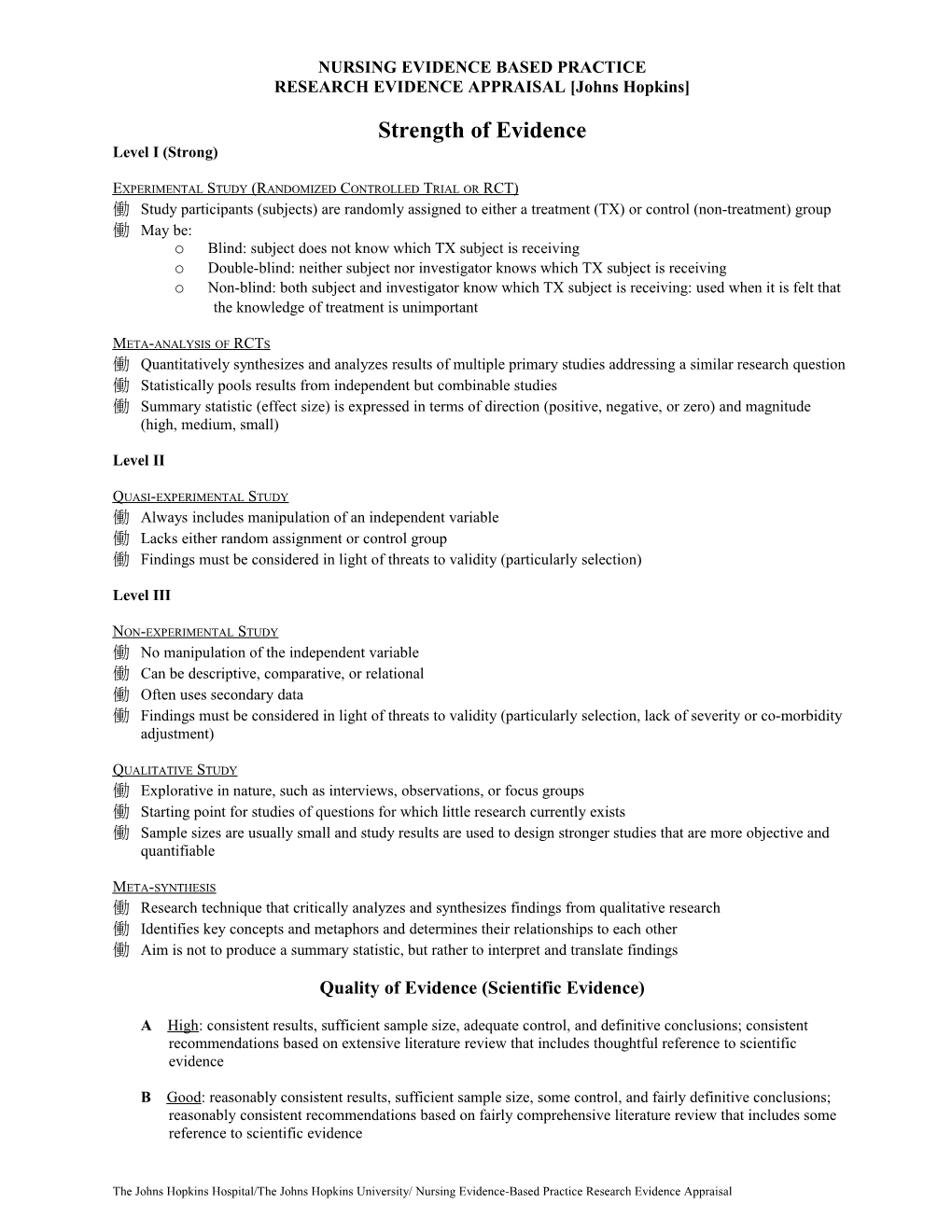 Johns Hopkins Nursing Evidence-Based Practice Appraisal