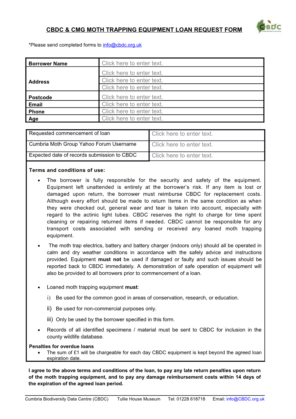 CBDC & CMG Moth Trapping Equipment Loan Request Form