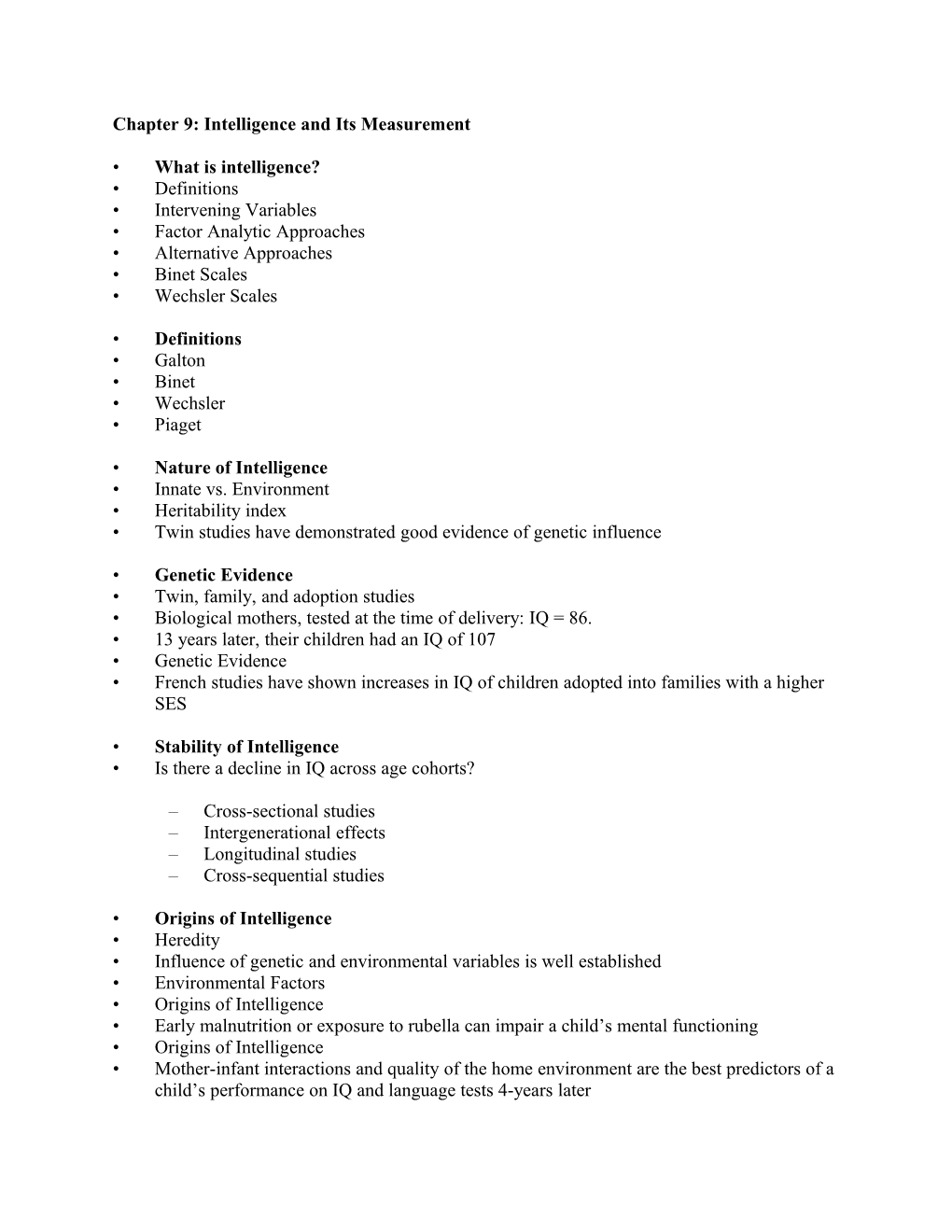 Chapter 9: Intelligence and Its Measurement
