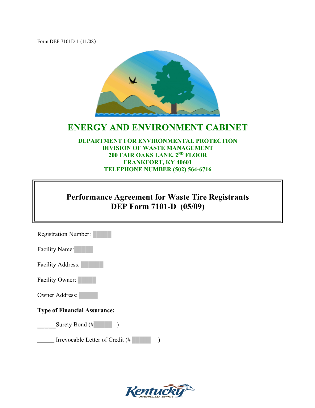 Performance Bond for Waste Tire Registrants