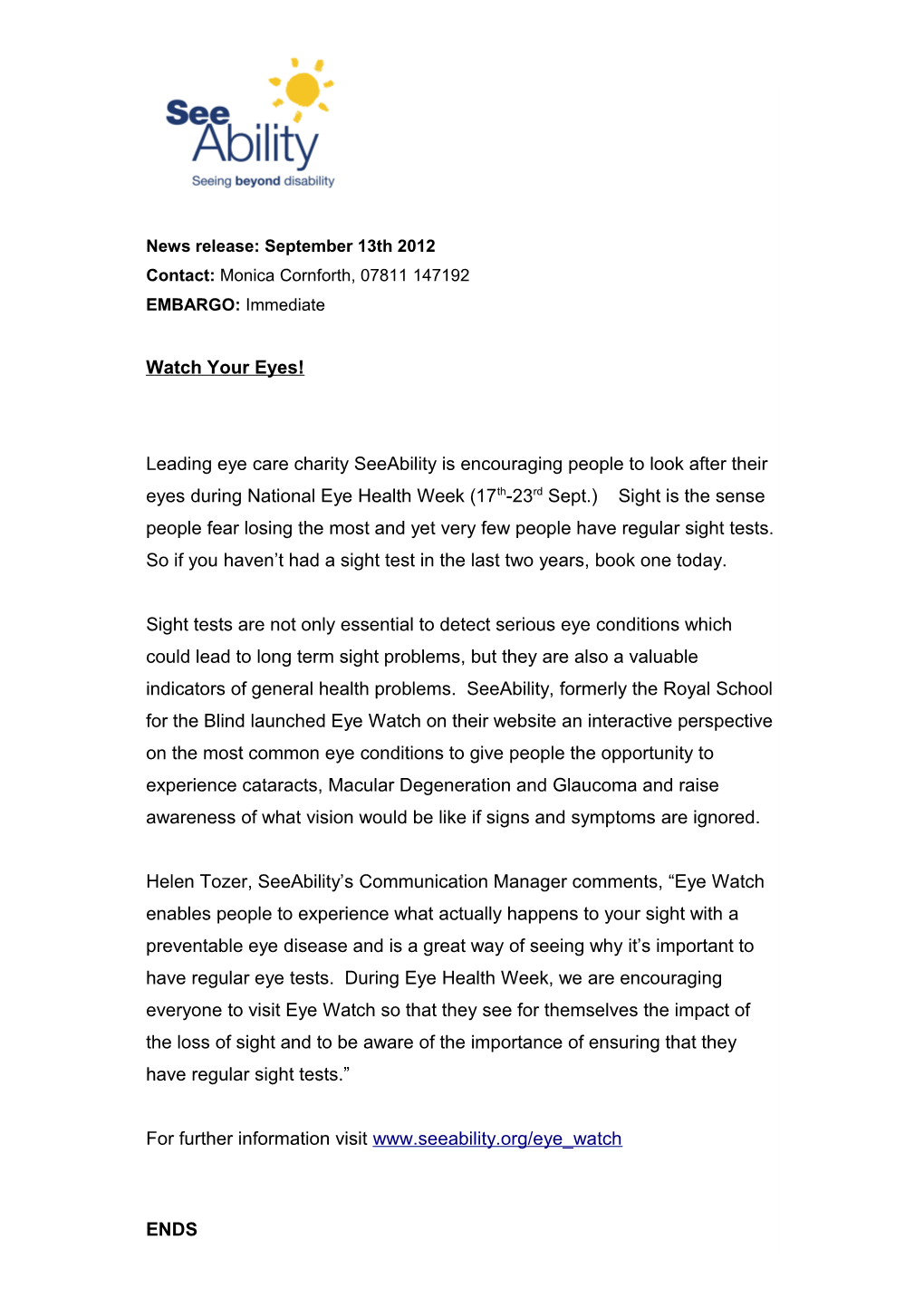 News Release: September 13Th2012