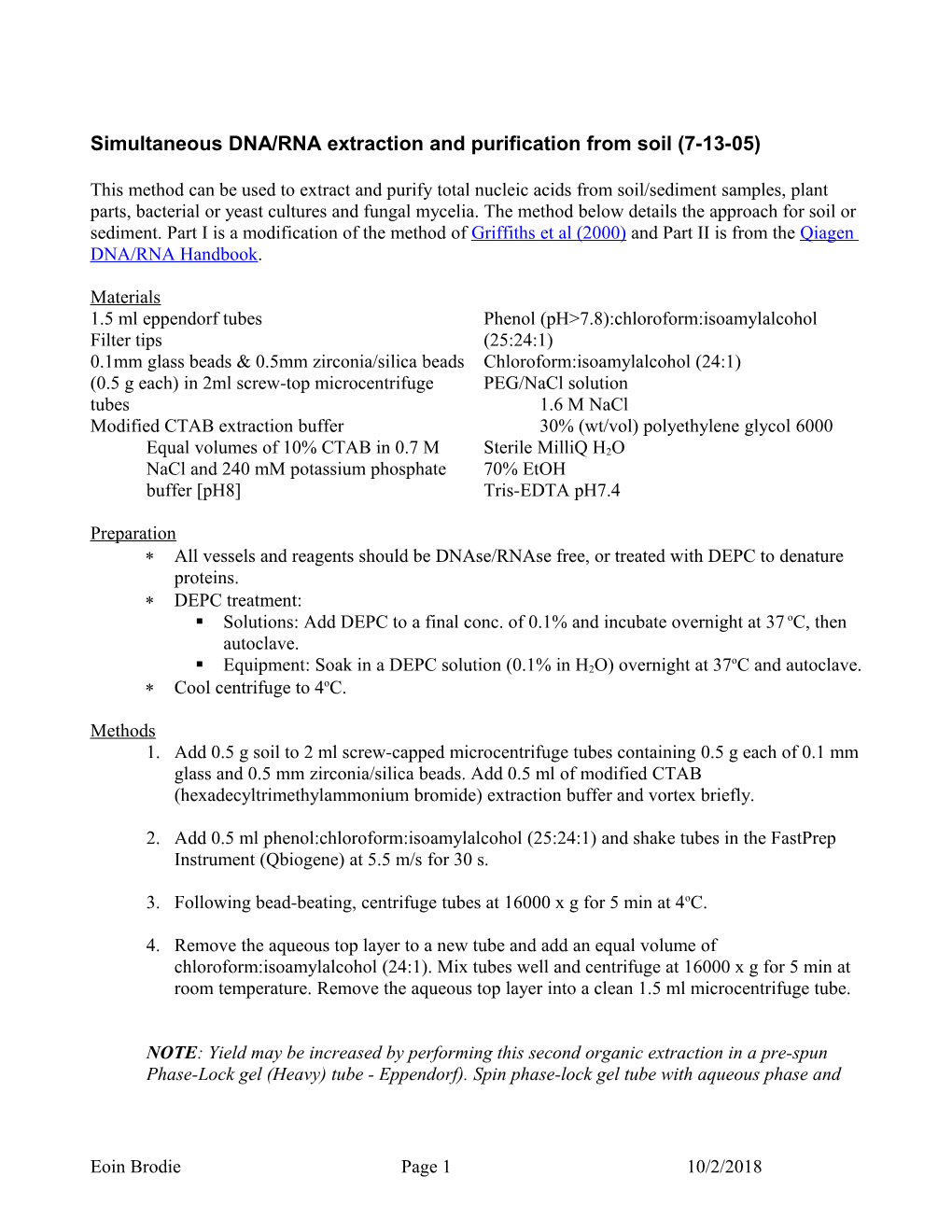 Total Soil DNA and RNA Extraction and Purification