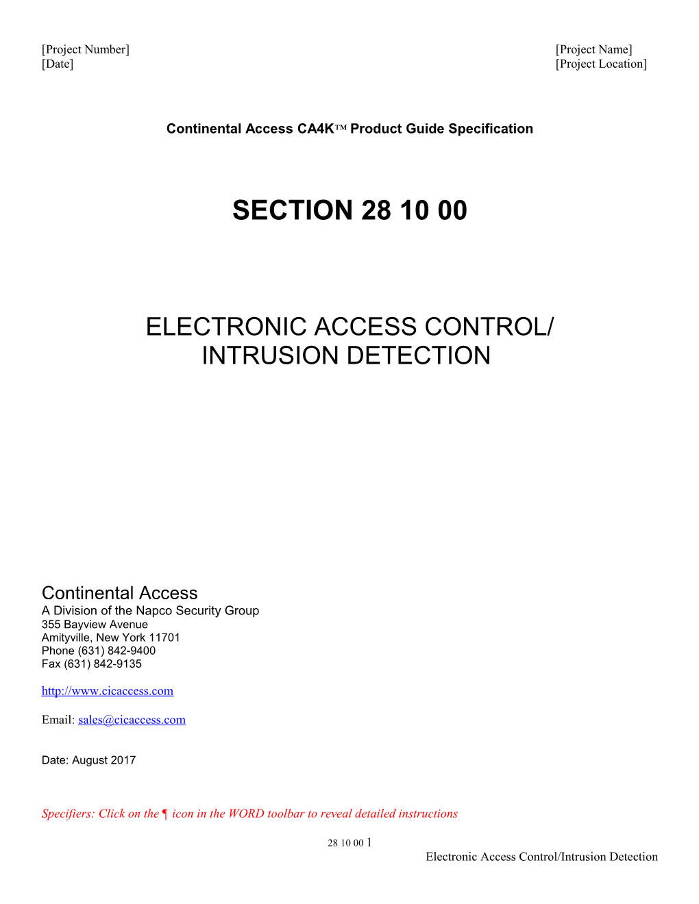 CSI 28 10 00 Specification Guide