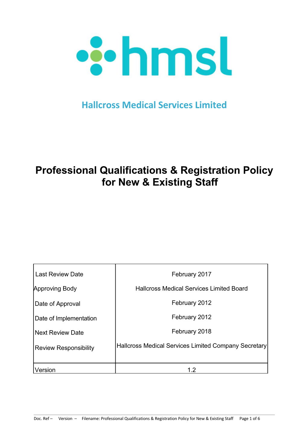 Professional Qualifications & Registration Policy for New & Existing Staff