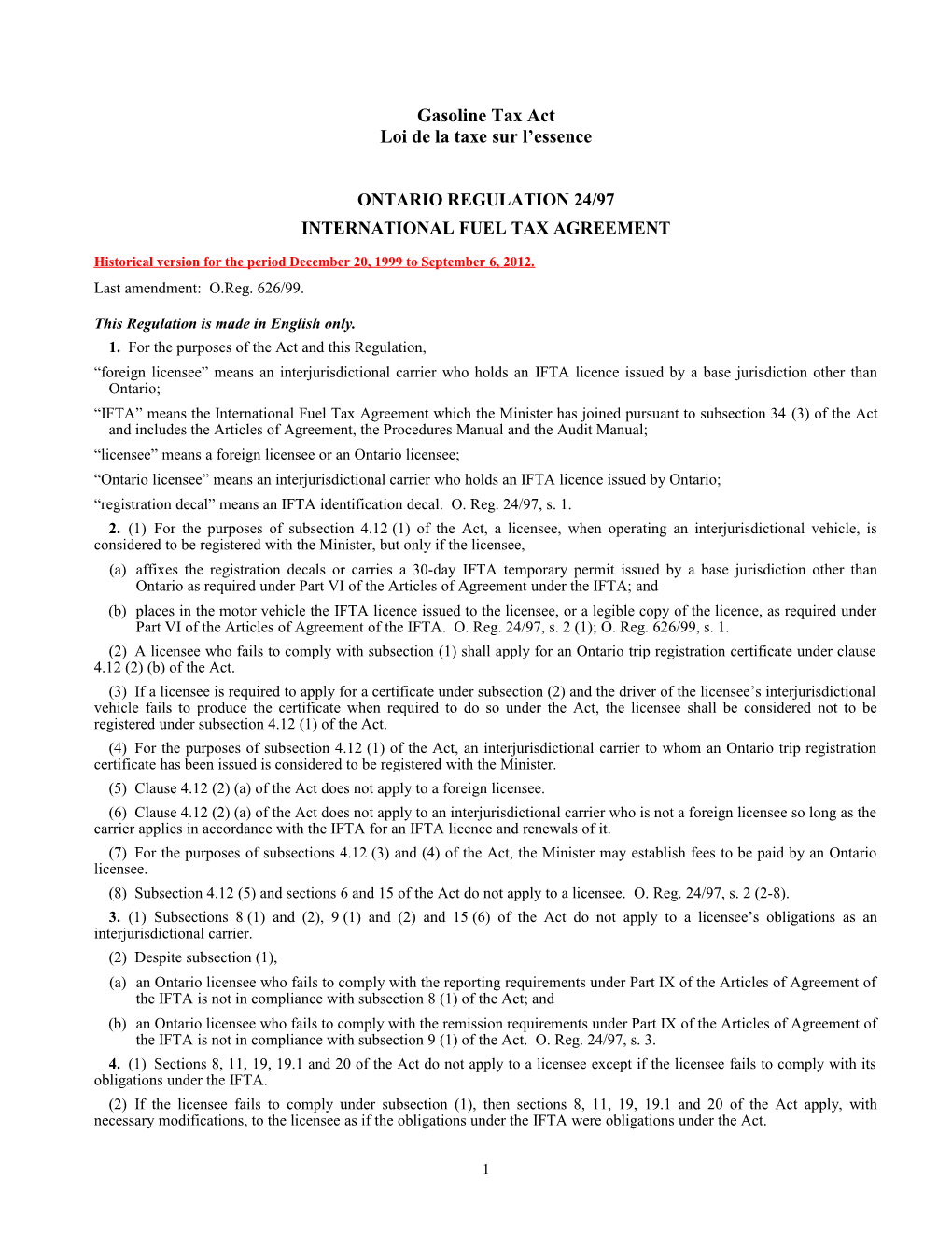 Gasoline Tax Act - O. Reg. 24/97