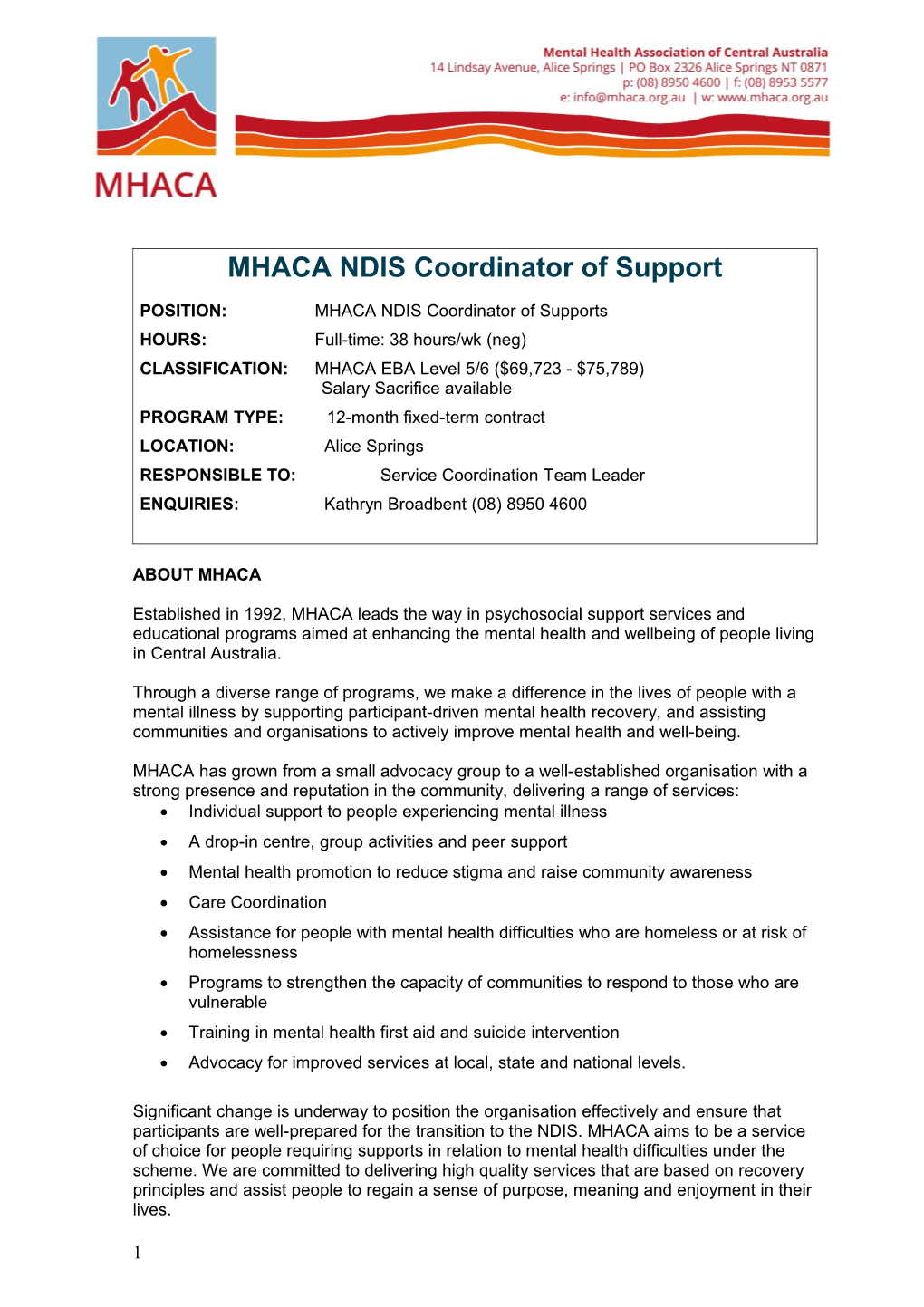 MHACA NDIS Coordinator of Support