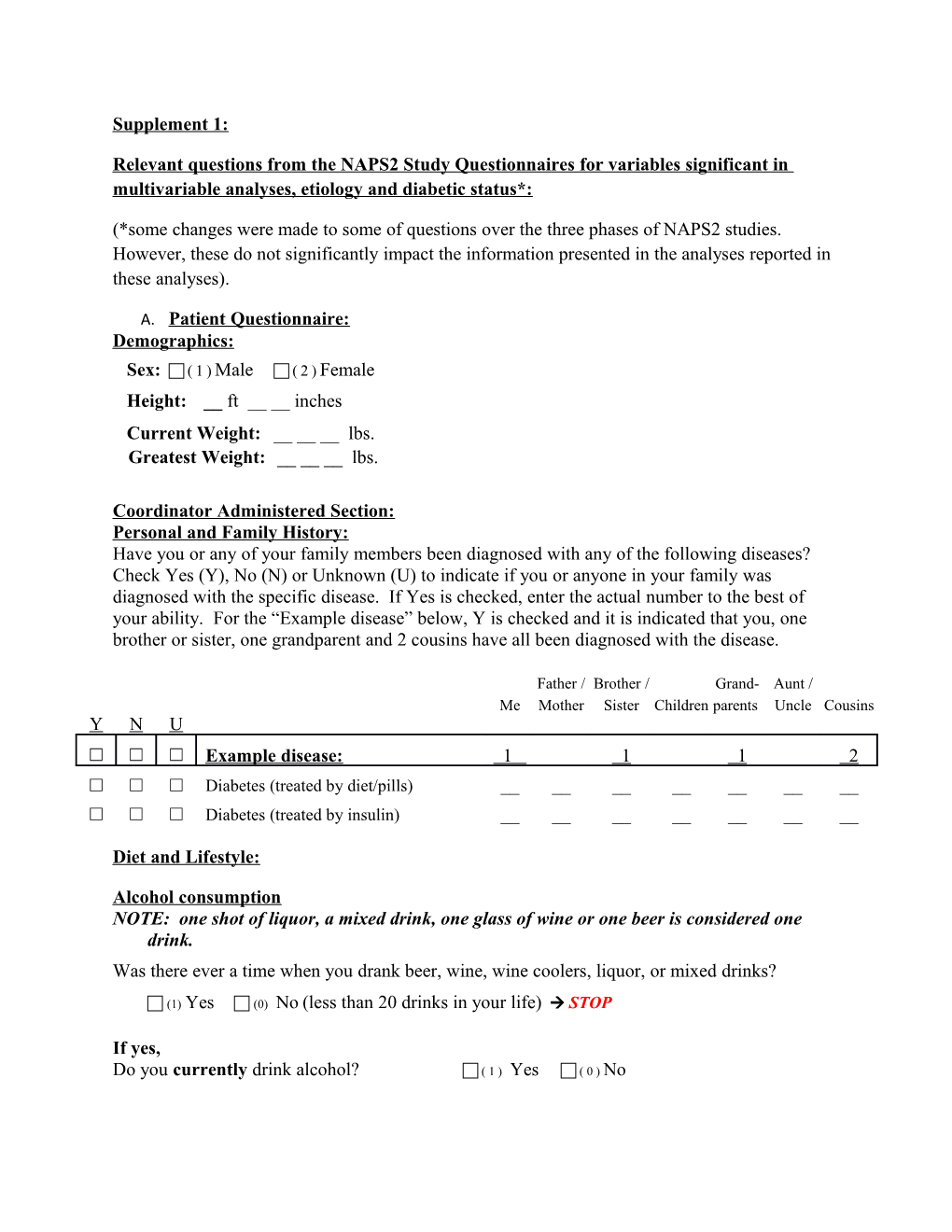 Relevant Questions from the NAPS2 Study Questionnaires for Variables Significant In