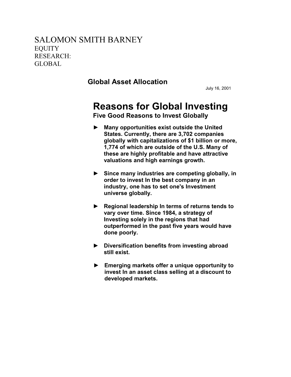 Reasons for Global Investing