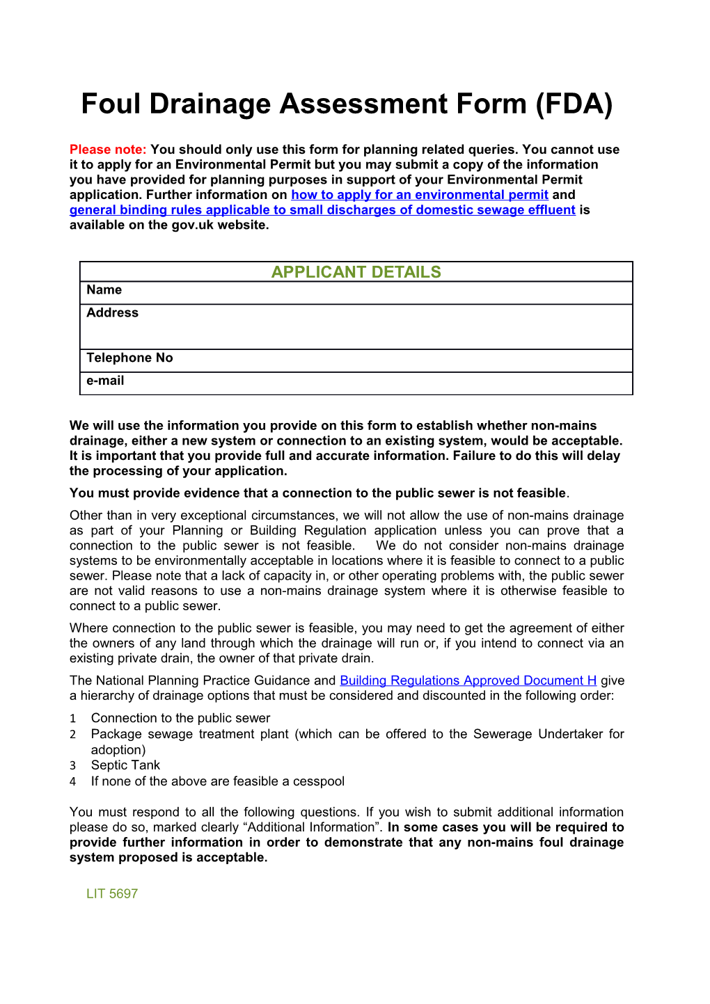 LIT 5697 Foul Drainage Assessment Form