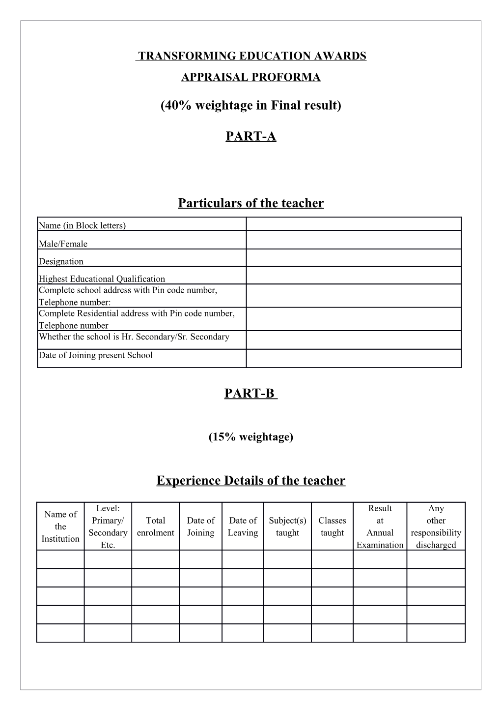 Appraisal Proforma