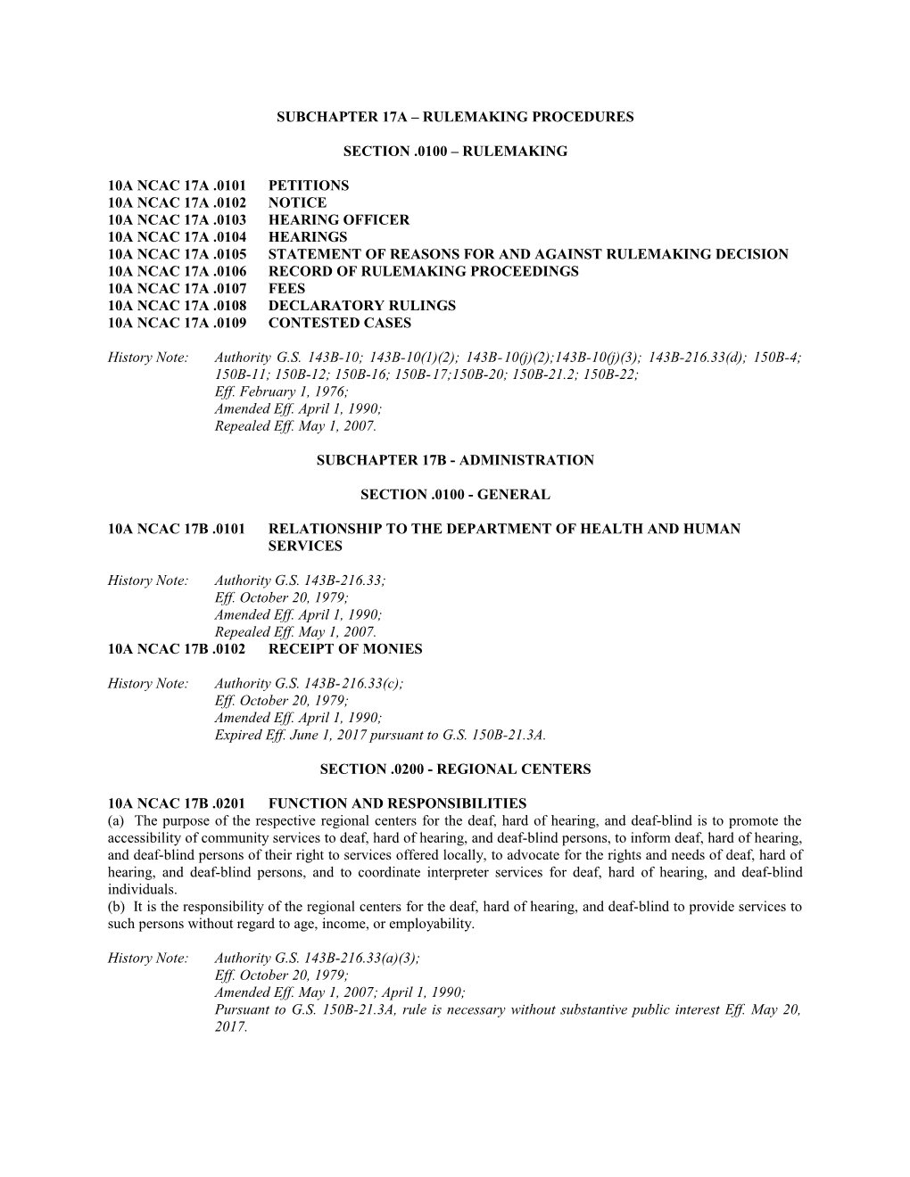 Subchapter 17A Rulemaking Procedures