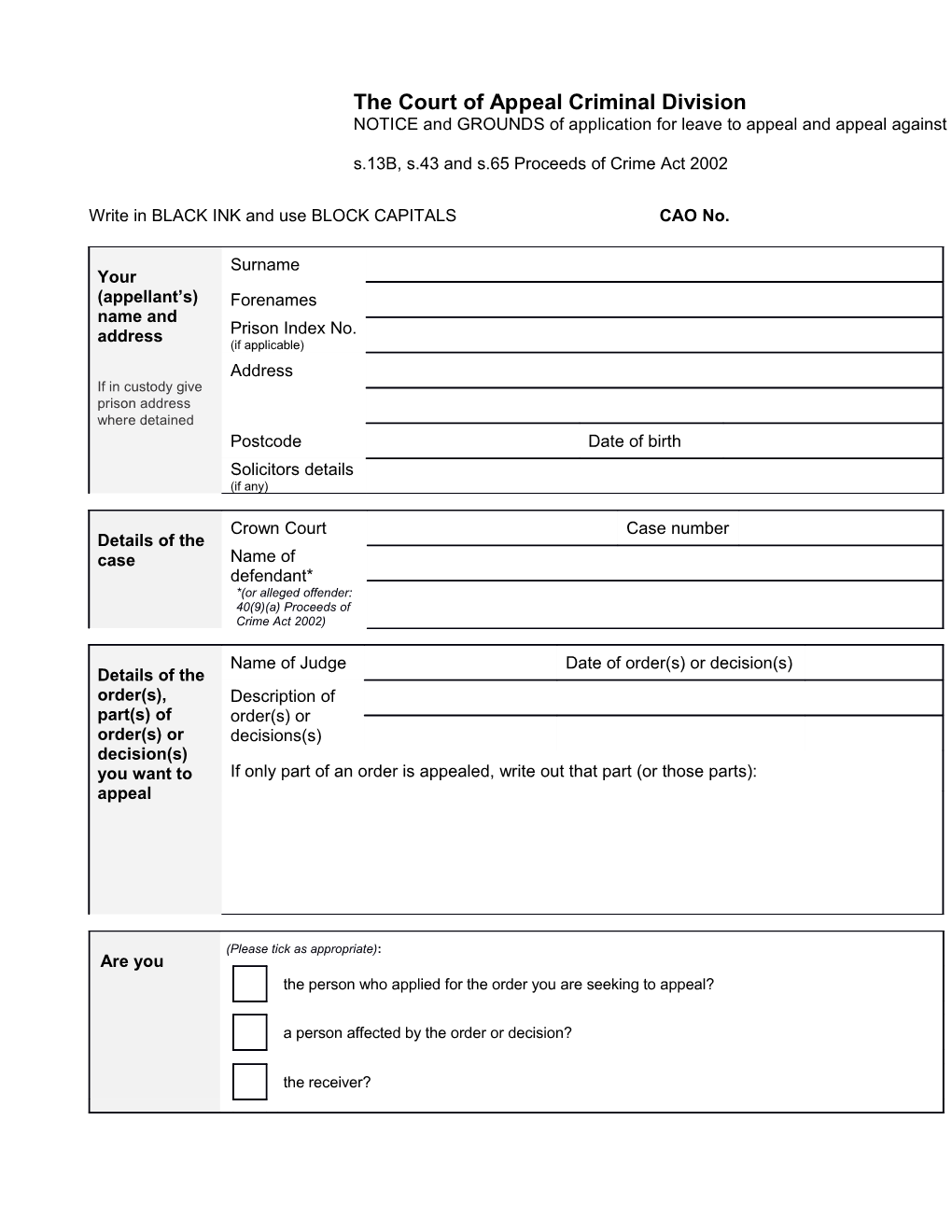 On Completion Please Send This Form to the Crown Court Where the Order Was Made