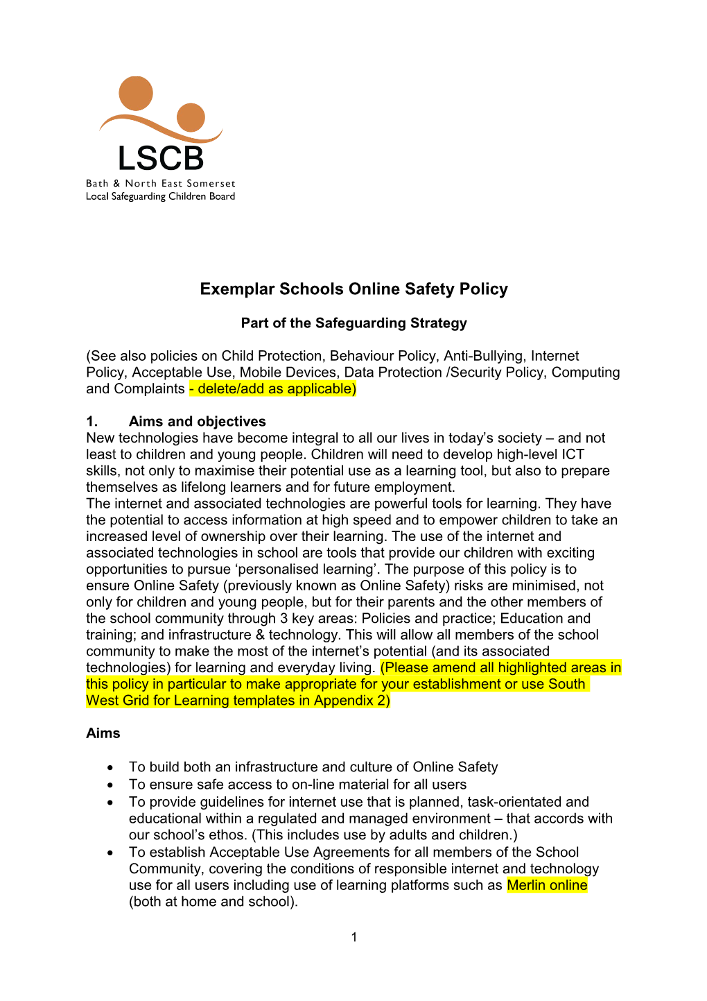 Exemplar Schools Online Safety Policy