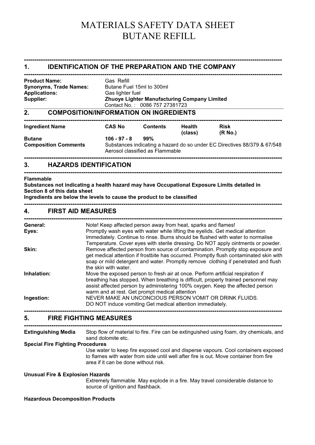 Safety Data Sheet Page 1