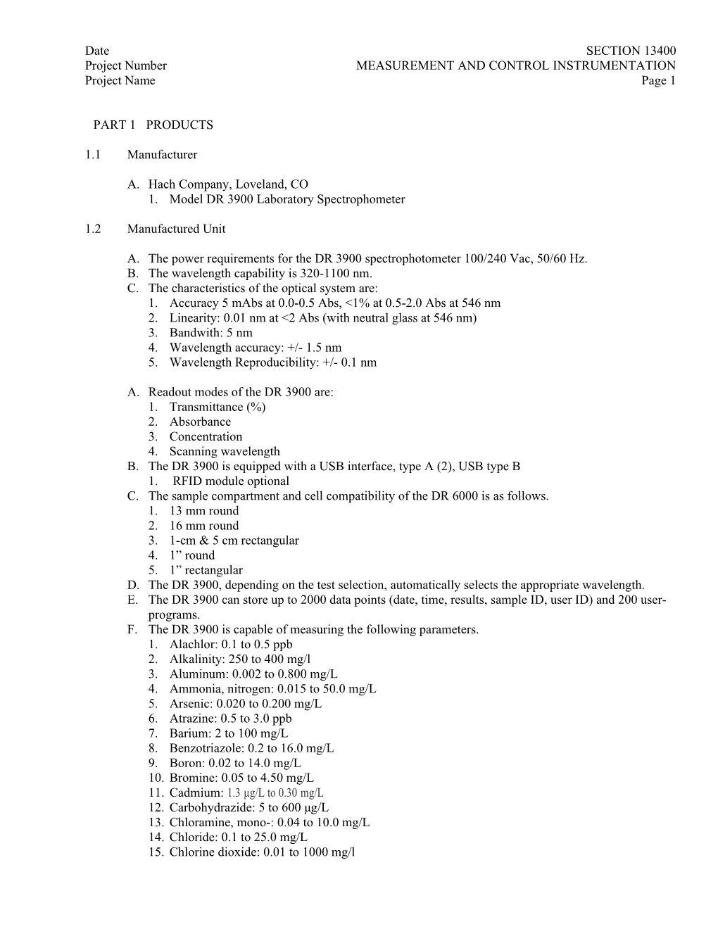 Project Numbermeasurement and CONTROL INSTRUMENTATION