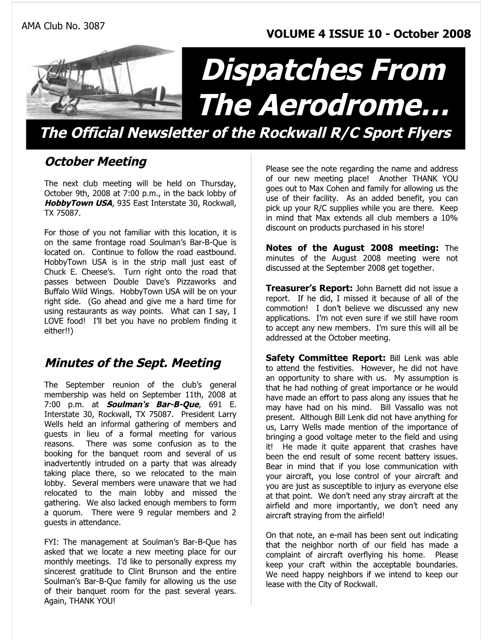 Dispatches from the Aerodrome October 2008Page 1