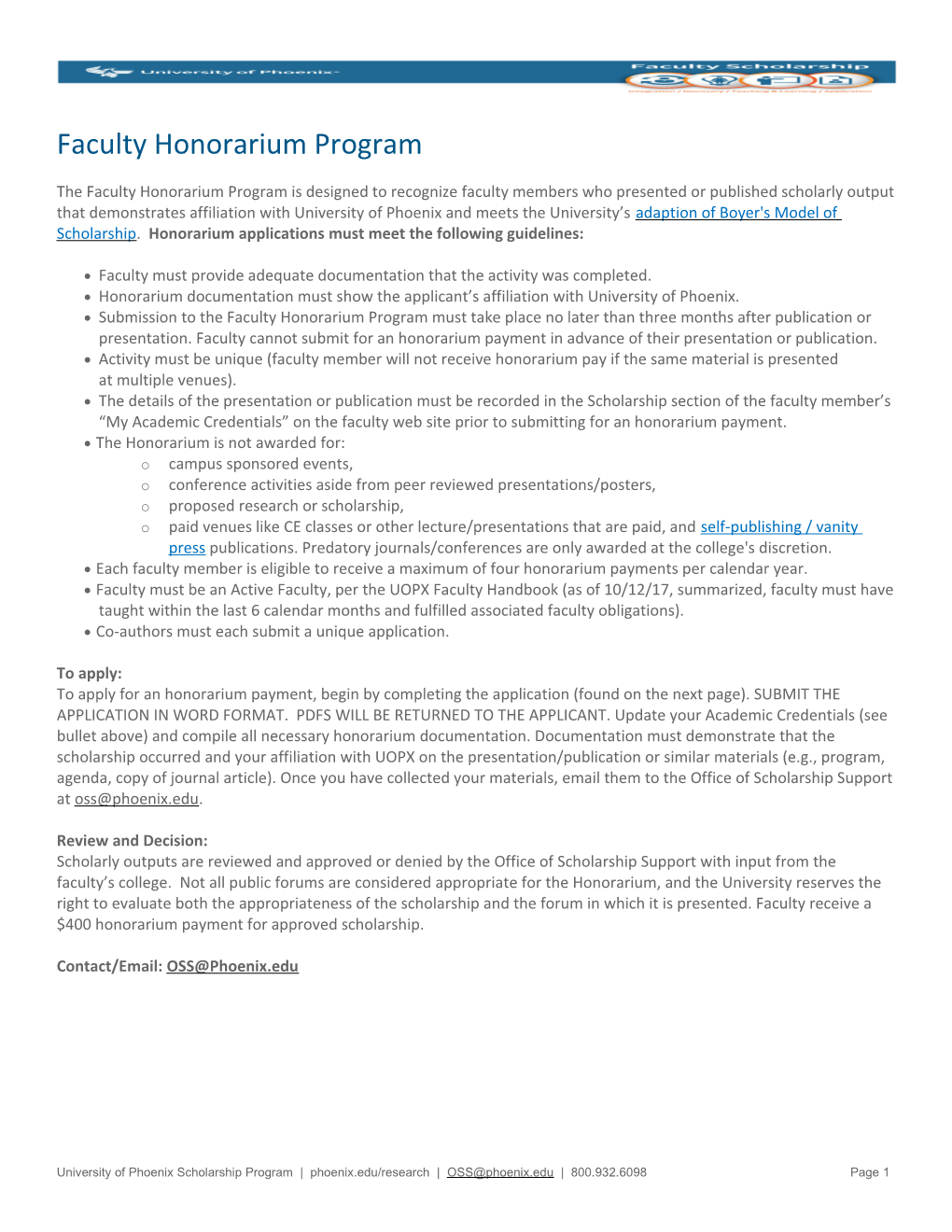 Faculty Honorarium Program