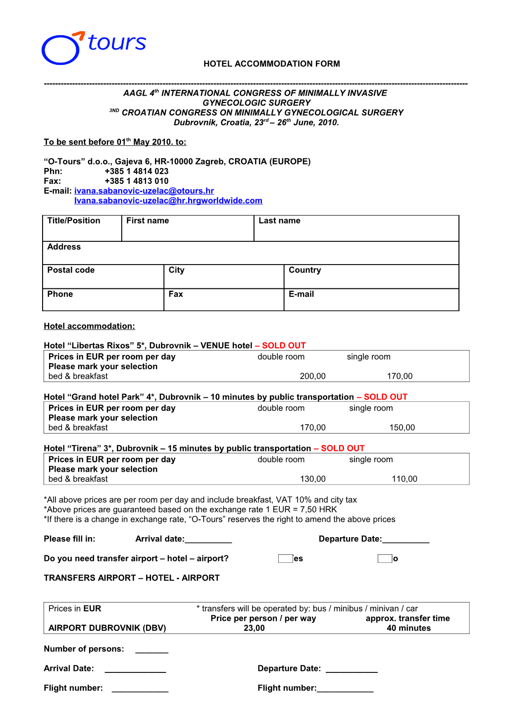 Congress Booking Form