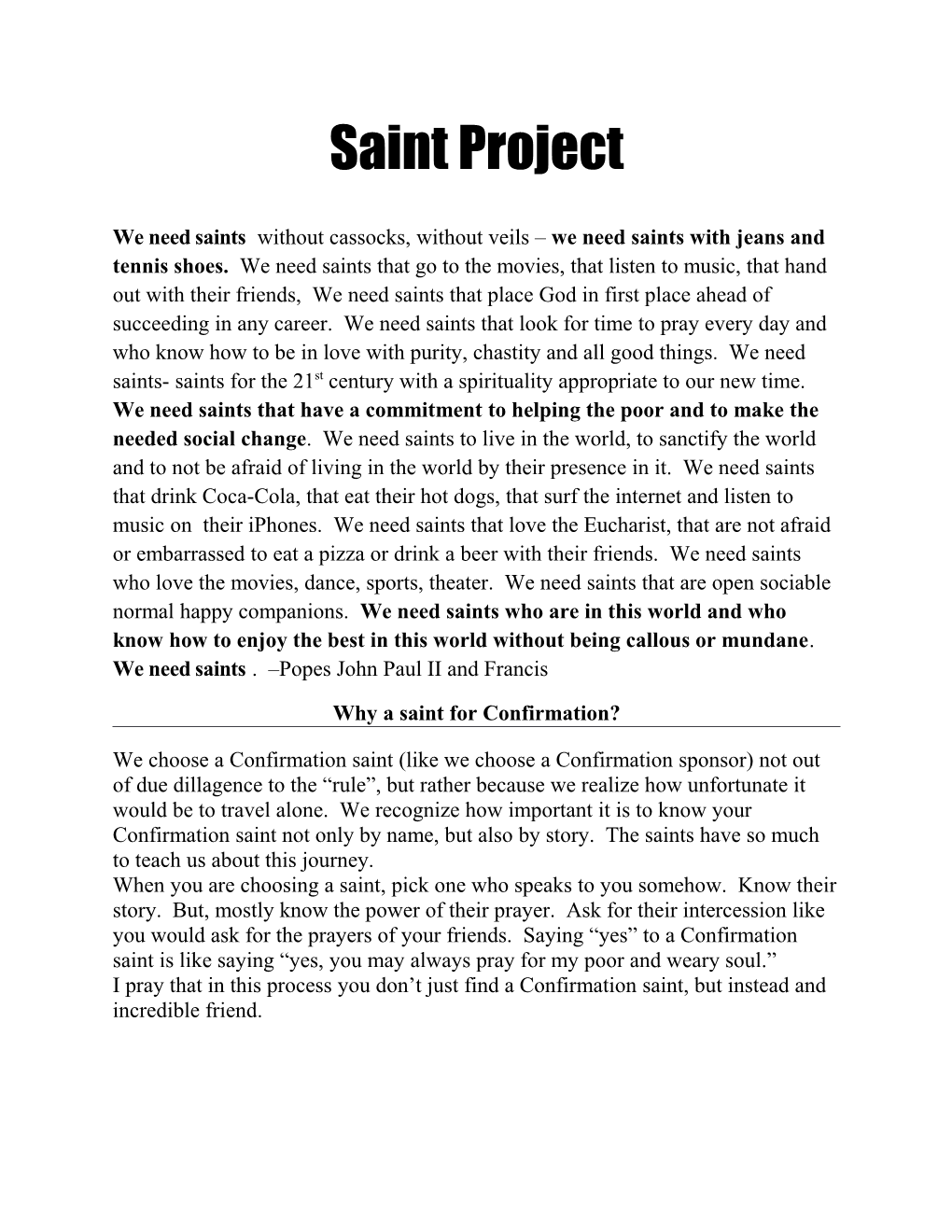Why a Saint for Confirmation?