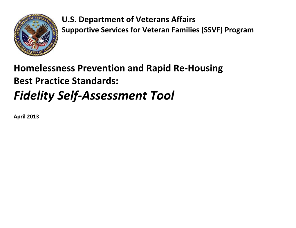 SSVF Best Practice Standards Fidelity Self-Assessment Tool