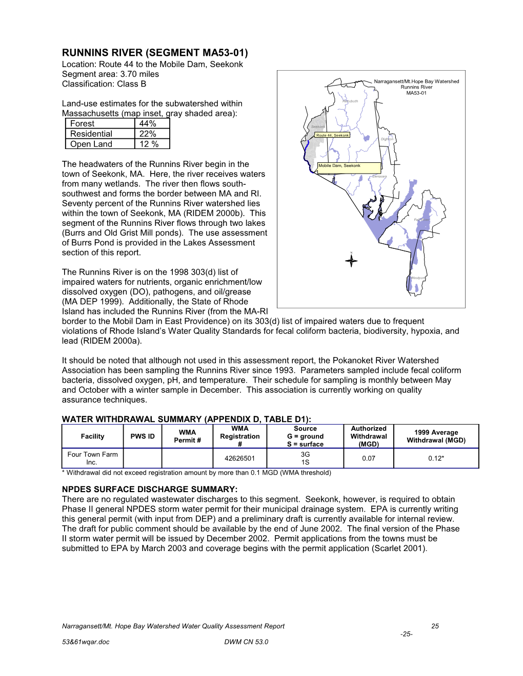 Narragansett Bay Watershed River Segment Assessments