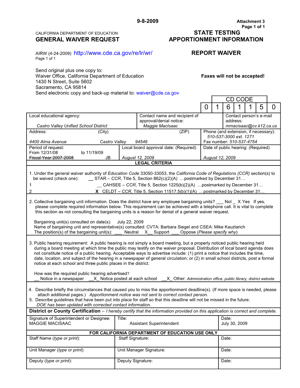 November 2009 Waiver Item WC11 Attachment 3 - Meeting Agendas (CA State Board of Education)