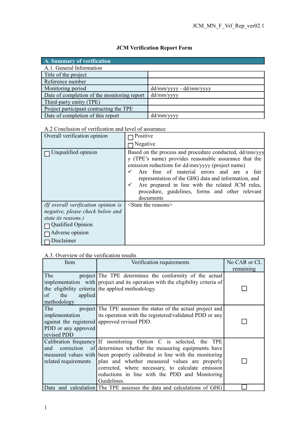 Jcmverification Report Form