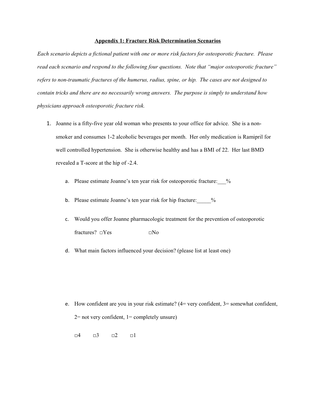 Appendix 1: Fracture Risk Determination Scenarios