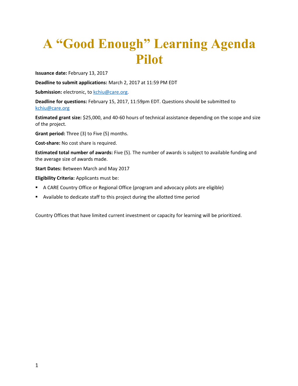A Good Enough Learning Agenda Pilot