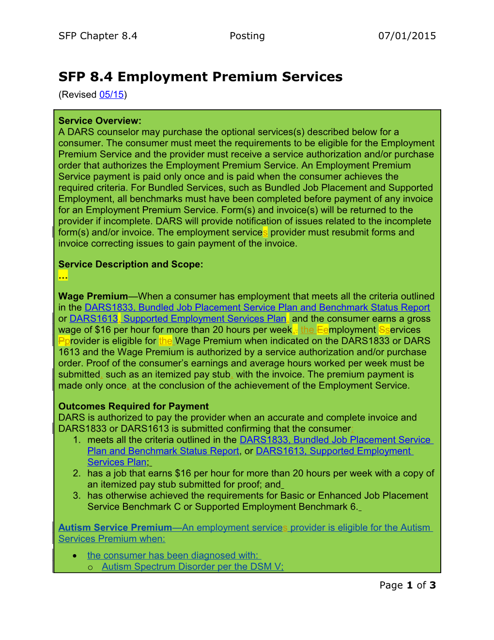 SFP 8.4 Employment Premium Services